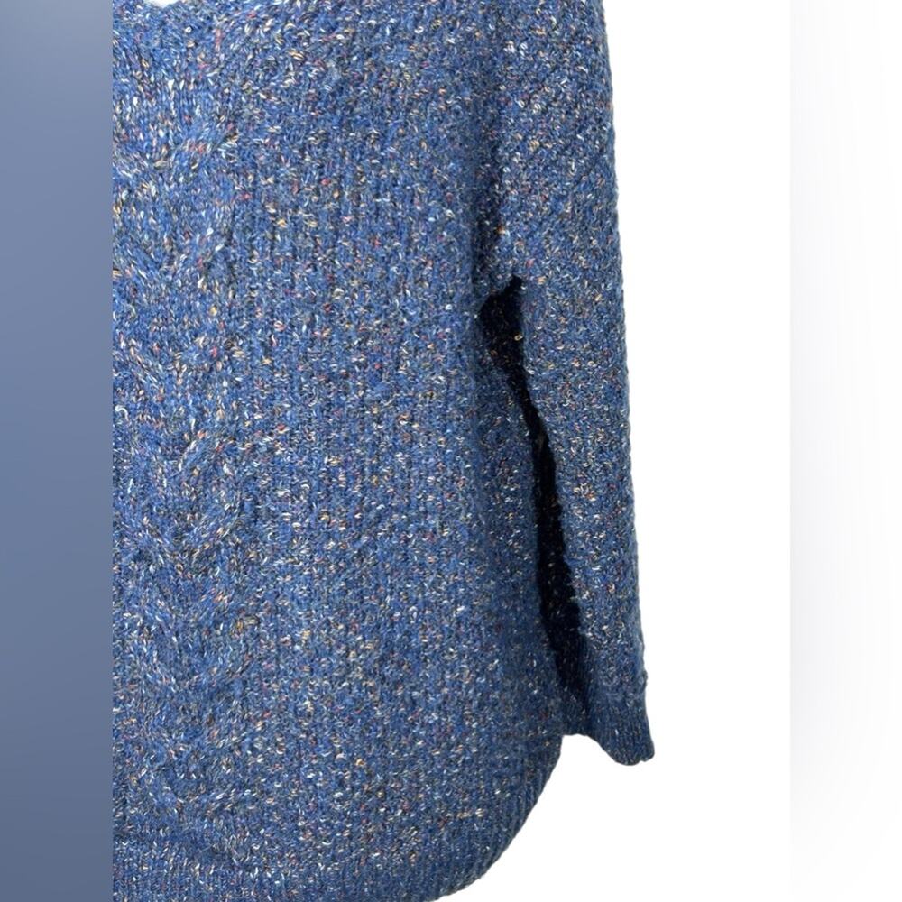 Cable Knit Tunic Sweater Blue Confetti Flecked V Neck Cozy XXL - Picture 5 of 12